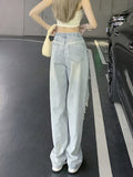 kkboxly  High Waist Ripped Wide Leg Jeans, Y2k Distressed Washed Straight Leg Denim Pants, Women's Denim Jeans & Clothing