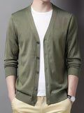 kkboxly  Men's V-neck Casual Cardigan, Plain Thermal Regular Fit Knit Sweater For Spring Autumn