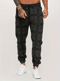 kkboxly  Men's Retro Plaid Joggers, Men's Casual Stretch Waist Drawstring Sports Pants Sweatpants