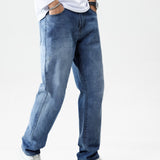 kkboxly  Straight Leg Jeans, Men's Casual Street Style Solid Color Denim Pants For Spring Summer