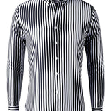 kkboxly  Thin Striped Long Sleeve Shirt Men's Business Casual Slim Button Down Shirt