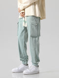 kkboxly  Corduroy Texture Multi Flap Pockets Cargo Pants, Men's Casual Techwear Drawstring Cargo Pants Hip Hop Joggers For Autumn Summer Outdoor