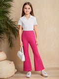 Girls' Elastic High Waist Flare Bell Bottom Ribbed Knit Long Pants. Kids Clothing