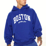 kkboxly Plus Size Men's "BOSTON" Print Hooded Sweatshirt Oversized Hoodies Fashion Casual Tops For Spring/autumn, Men's Clothing