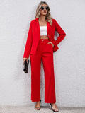 kkboxly Elegant Solid Two-piece Set, Lapel One Button Blazer & High Waist Wide Leg Pants Outfits, Women's Clothing