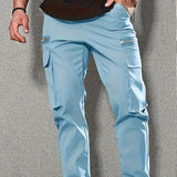 Men's  Trendy Solid Tactical Pants, Casual Multi Pockets Trousers For Outdoor