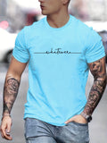 kkboxly  Men's Casual Trendy Letters Graphic Print Comfortable Crew Neck Short Sleeve T-shirts, Summer Top Tees