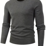 kkboxly  All Match Knitted Solid Sweater, Men's Casual Warm Mid Stretch Crew Neck Pullover Sweater For Men Fall Winter