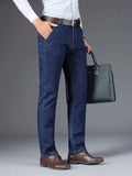 Chic Jeans For Business, Men's Semi-formal Stretch Dress Pants For All Seasons, Father's Gift