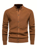 kkboxly  Men's Classic Design Knitted Cardigan Cotton Blend Button Mock Neck Sweater