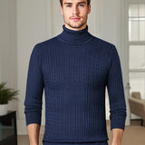 kkboxly  Men's Trendy Knitted Sweater, Casual Mid Stretch Breathable Turtle Neck Top For Outdoor Fall Winter