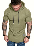 kkboxly  Plus Size Men's Basic Short Sleeve Hooded T-shirt, Summer Comfy Tops With Drawstring