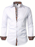 Trendy Paisley Binding Print Men's Casual Button Up Long Sleeve Shirt, Men's Clothes For Spring Summer Autumn, Tops For Men