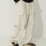 kkboxly  Retro Solid Men's Loose Cotton Comfy Cargo Pants With Drawstring And Multi-pocket Design For All Seasons Outdoor