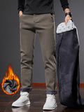 kkboxly  Men's Warm Fleece Semi-formal Straight Leg Pants For Fall Winter Business