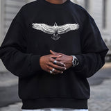 kkboxly Big Eagle Print Men's Crew Neck Long Sleeve Sweatshirt, Casual Wear, Men's Clothing