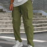 kkboxly  Trendy Solid Cargo Pants, Men's Multi Flap Pocket Trousers, Loose Casual Outdoor Pants, Men's Work Pants Outdoors Streetwear Hip Hop Style