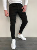 kkboxly  Slim Fit Cotton Jeans, Men's Casual Street Style Solid Color Classic Design Mid Stretch Denim Pants For Spring Summer