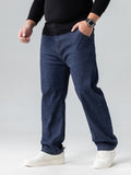 Men's Oversized Long Straight Stretchy Classic Solid Jeans For Spring/autumn, Men's Clothing, Plus Size