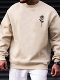 kkboxly  Fashionable Men's Casual Rose Print,Long Sleeve Round Neck Pullover Sweatshirt,Suitable For Outdoor Sports,For Autumn And Spring,Can Be Paired With Hip-hop Necklace,As Gifts