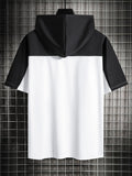 kkboxly  Thin Material, Men's Black And White Casual Short Sleeve Hooded T-shirt