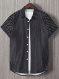 kkboxly  Vertical Stripe Print Men's Casual Short Sleeve Shirt, Men's Shirt For Summer Vacation Resort