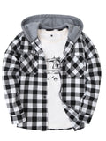 kkboxly  Plaid Shirt Coat For Men Long Sleeve Casual Regular Fit Button Up Hooded Shirts Jacket