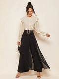 kkboxly  Solid Color Wide Leg Pants, Elegant Belt Loose Pants For Spring & Fall, Women's Clothing