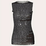 realaiot  Letter Print Mesh Top, See Through Sleeveless Casual Top For Summer & Spring, Women's Clothing