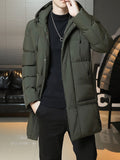 kkboxly  Men's Casual Long Padded Coat For Fall Winter, Hooded Cort For Fall Winter