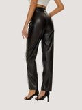 PU Leather Solid Pants, Elegant High Waist Comfy Pants For All Season, Women's Clothing