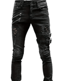 kkboxly  Men's Chic Skinny Biker Jeans, Casual Street Style Medium Stretch Denim Pants