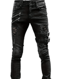 Men's Chic Skinny Biker Jeans, Casual Street Style Medium Stretch Denim Pants