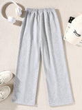 kkboxly  Girls Fashion Solid Color Casual Sports High Waist Wide Leg Pants Straight Leg Pants