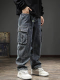 Men's Casual Flap Pocket Jeans, Chic Street Style Cargo Jeans