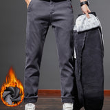 kkboxly  Men's Warm Fleece Semi-formal Straight Leg Pants For Fall Winter Business