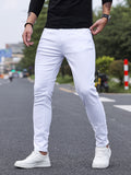 kkboxly  Contrast Stitching Slim Fit Jeans, Men's Casual Street Style Mid Stretch Denim Pants For Spring Summer