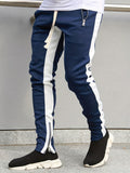 kkboxly  Color Block Joggers Track Pants, Men's Casual Stretch Waist Drawstring Zipper Pockets Sweatpants