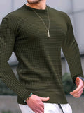 kkboxly  Solid Trendy Checkered Sweatshirt, Men's Casual Classic Design Crew Neck Pullover Sweatshirt For Men Fall Winter