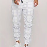 kkboxly  Men's Retro Plaid Joggers, Men's Casual Stretch Waist Drawstring Sports Pants Sweatpants