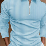 kkboxly Casual Long Sleeves Polo Shirts, Button V-neck Tee, Men's Comfortable Slim Tops Spring Fall Clothing