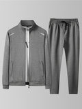 kkboxly  Two Piece Outfits For Men, Men Classic Design Zipper Up Jacket And Sweatpants Drawstring Pants