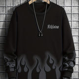 kkboxly  Fire Pattern Print, Men's Sweatshirt, Loose Trendy Pullover, Men's Clothing