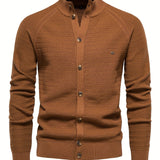 kkboxly  Men's Classic Design Knitted Cardigan Cotton Blend Button Mock Neck Sweater