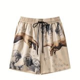 kkboxly Men's Casual Oil Painting Finger Print Active Shorts, Drawstring Beach Shorts For Summer Beach Resort