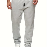 kkboxly  Men's Casual Solid Color Pants, Fleece Slight Stretch Sweatpants