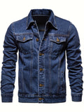 kkboxly  Men's Chic Denim Jacket, Street Style Lapel Button Up Multi Pocket Jacket Coat