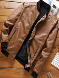 kkboxly  Men's Casual Black Zipper PU Leather Jacket Gifts