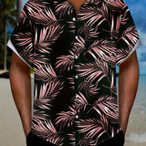 kkboxly  Casual Tropical Leaf Non-positioning Pattern Short Sleeve Shirt With Chest Pocket, Men's Hawaiian Shirt For Summer Vacation Resort