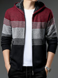 Men's Full Zip Up Casual Fleece Lined Hooded Cardigan, Regular Fit Knitted Sweater Jacket Coat With Pockets For Winter Fall